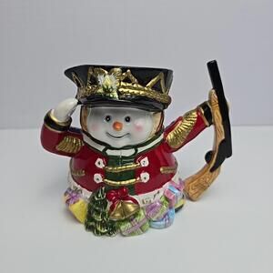Vtg Christmas Snowman  Nutcracker  Pitcher Jug Tea Water Milk Hand Paintad 2005